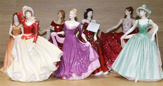 Seven Royal Doulton porcelain figures: Jennifer, Ellie, Alice, Alison, Eleanor, Scarlet, Coral
